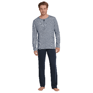 Schiesser pyjama extra lang met effen broek 159630 800 blau